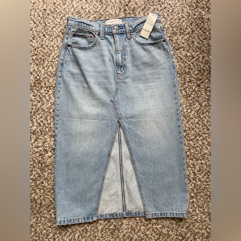 Light Blue Front Slit Denim Skirt